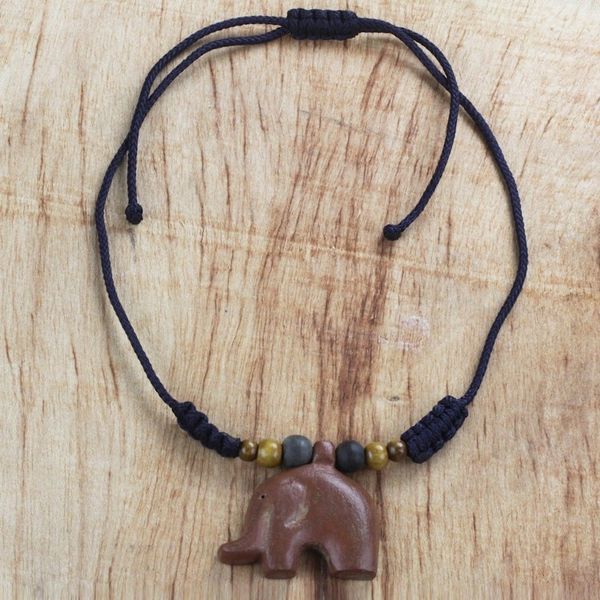 Alternate image for Hand Carved Sese Wood African Elephant Cord Necklace Faithful Elephant
