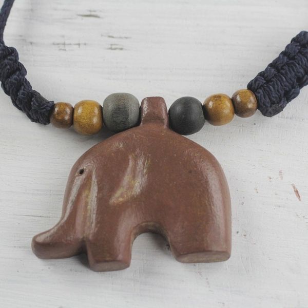 Alternate image for Hand Carved Sese Wood African Elephant Cord Necklace Faithful Elephant