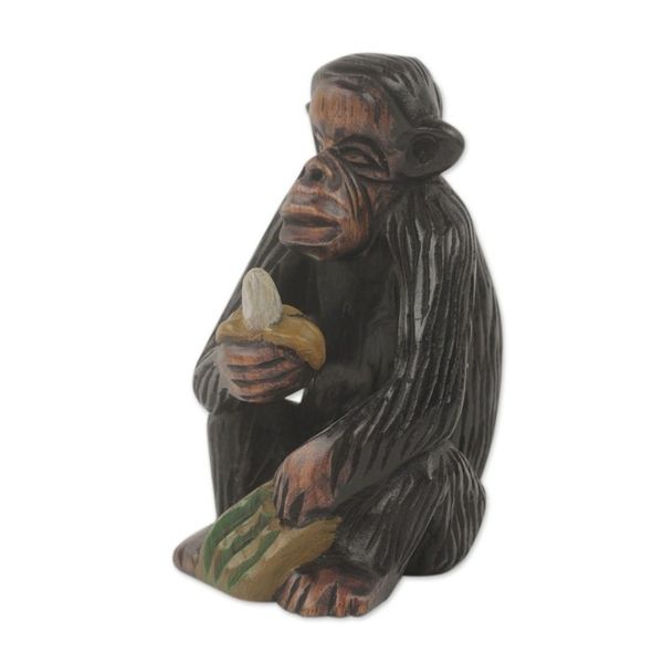 Alternate image for Hand Carved Monkey Theme African Ebony Sculpture Banana Snack