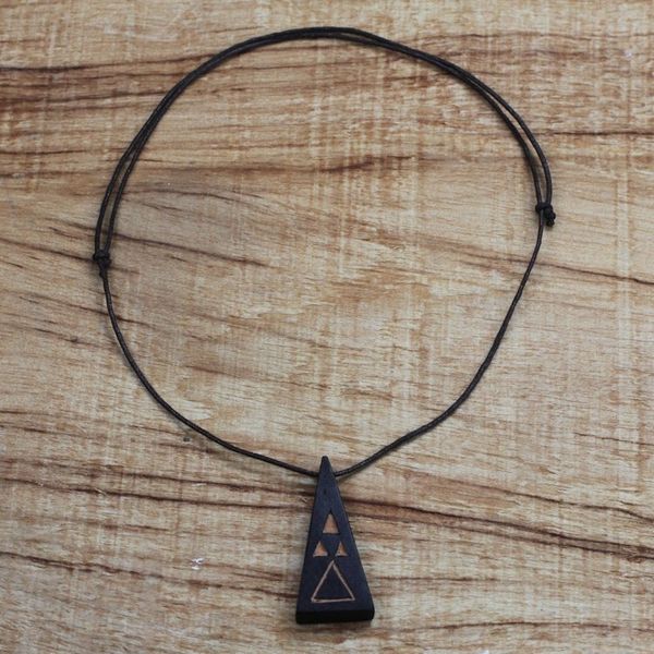 Alternate image for Long Sese Wood Pendant Necklace Hand Crafted in Ghana Five Pyramids