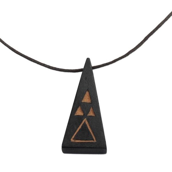 Alternate image for Long Sese Wood Pendant Necklace Hand Crafted in Ghana Five Pyramids