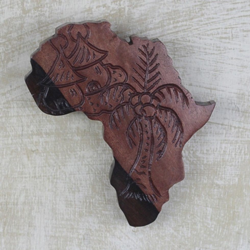 Hand Carved Ebony Wood Map of Africa Wall Art from Ghana 'Delights of Africa'