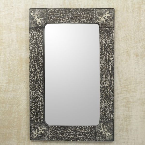 Alternate image for Handcrafted African Lizard Theme Wall Mirror Vintage Gecko