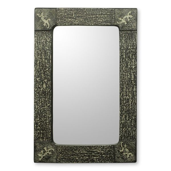 Alternate image for Handcrafted African Lizard Theme Wall Mirror Vintage Gecko