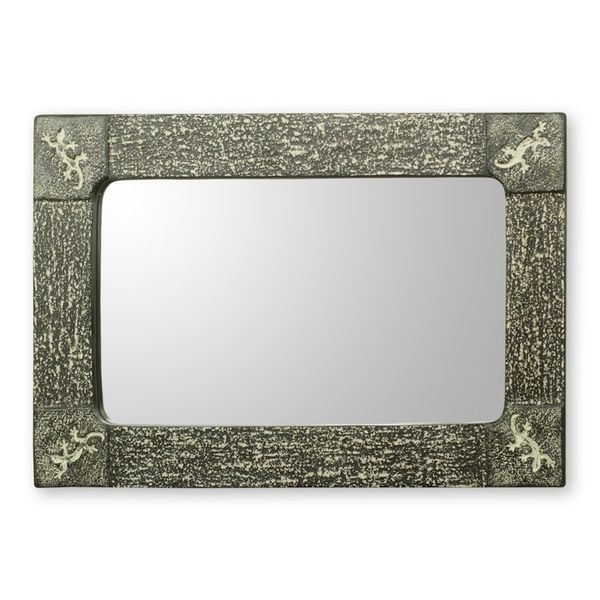 Alternate image for Handcrafted African Lizard Theme Wall Mirror Vintage Gecko