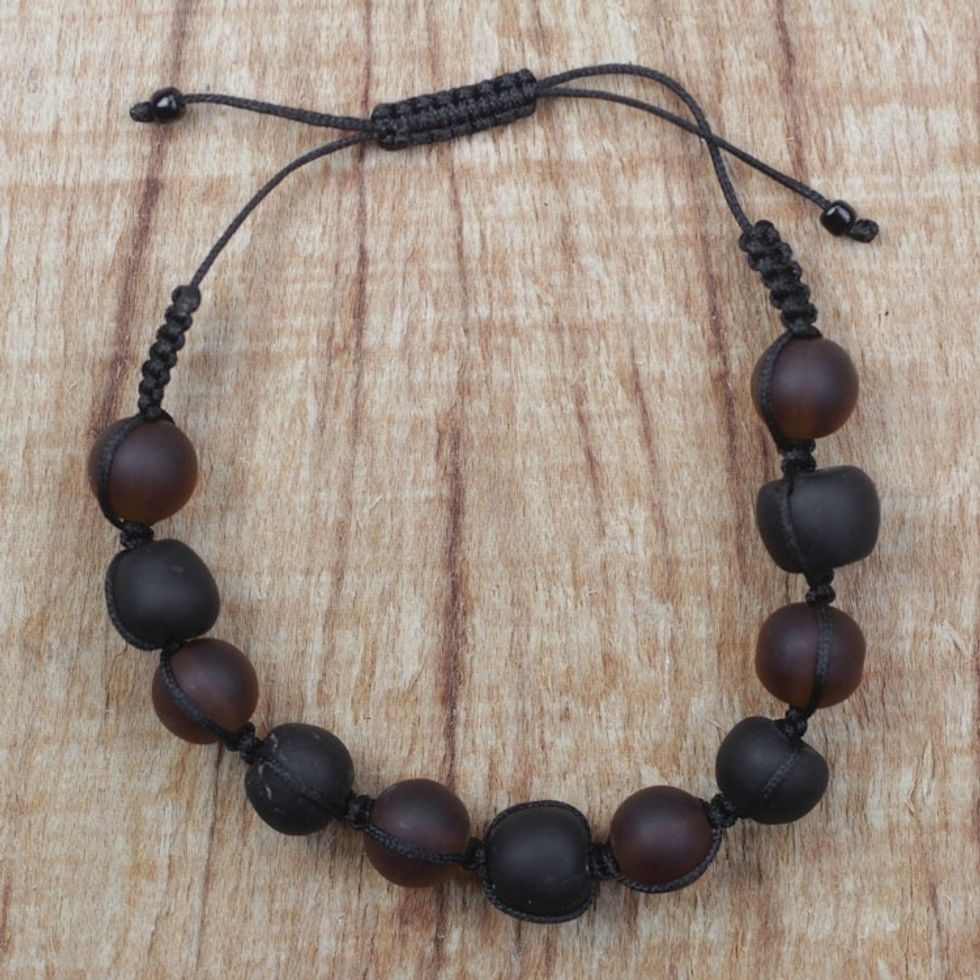 Adjustable Recycled Glass Beaded Bracelet from Ghana 'Subtle Orbs'