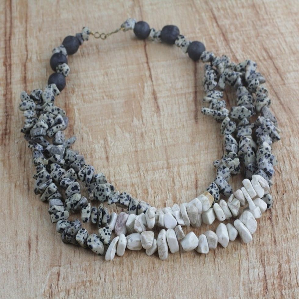 Ghanaian Handmade Agate and Recycled Glass Beaded Necklace 'Speckled Wonder'
