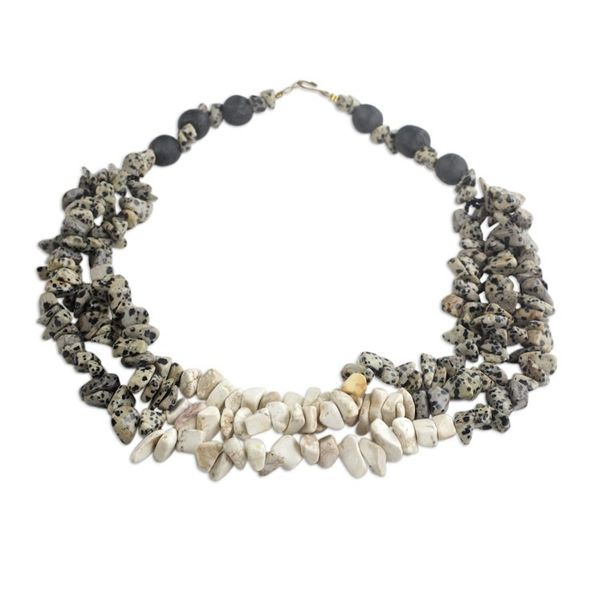 Alternate image for Ghanaian Handmade Agate and Recycled Glass Beaded Necklace Speckled Wonder