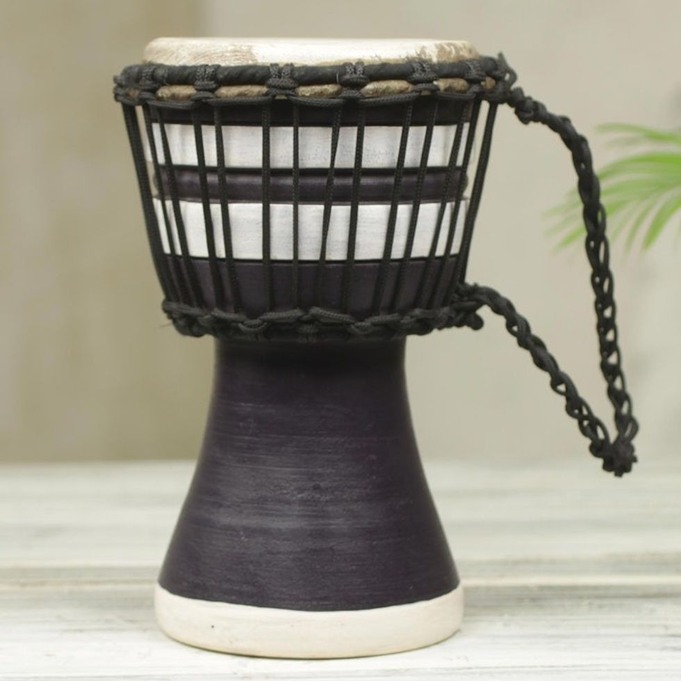 Artisan Crafted West African Decorative Djembe Black Drum 'Black Invitation to Peace'