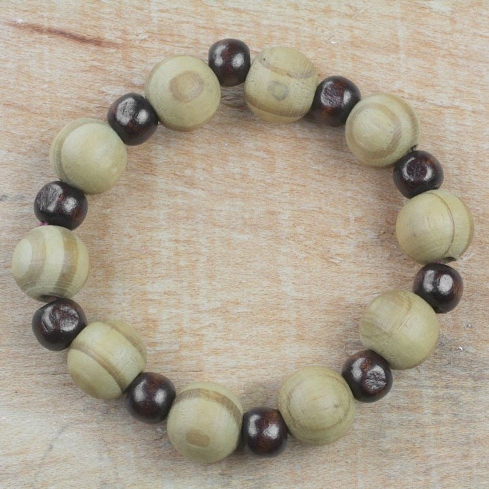Handcrafted Sese Wood Beaded Stretch Bracelet from Ghana 'Circle of Beauty'