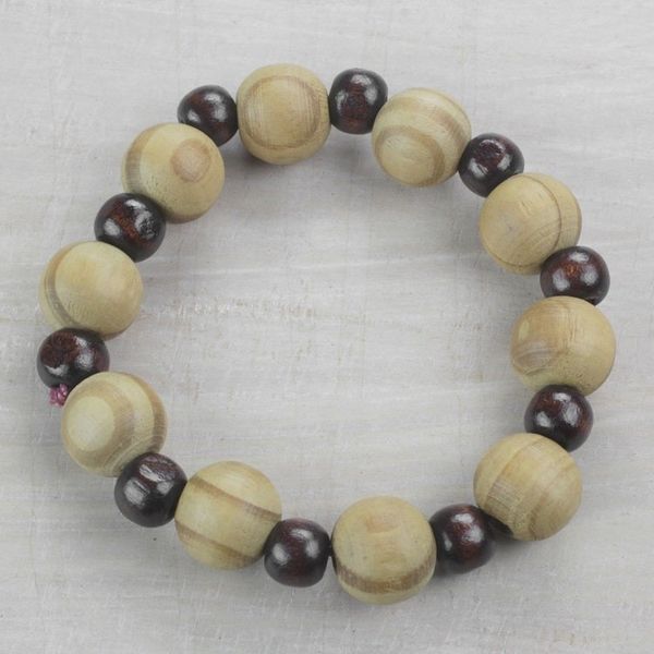 Alternate image for Handcrafted Sese Wood Beaded Stretch Bracelet from Ghana Circle of Beauty