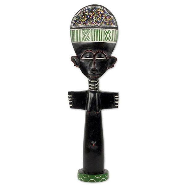 Alternate image for African Beauty Sculpture in Hand Carved Wood and Beadwork Ahoufe
