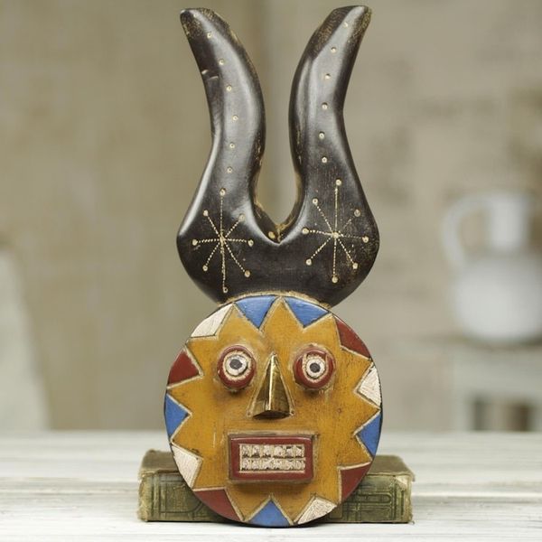 Alternate image for Authentic Ghana Handcrafted Horned African Mask Luck Personified