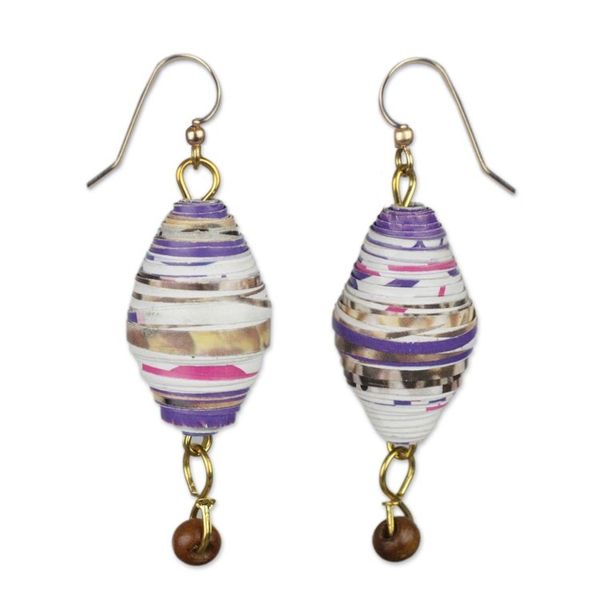 Alternate image for Handmade Recycled Paper and Wood Dangle Earrings from Ghana Majestic Abladei
