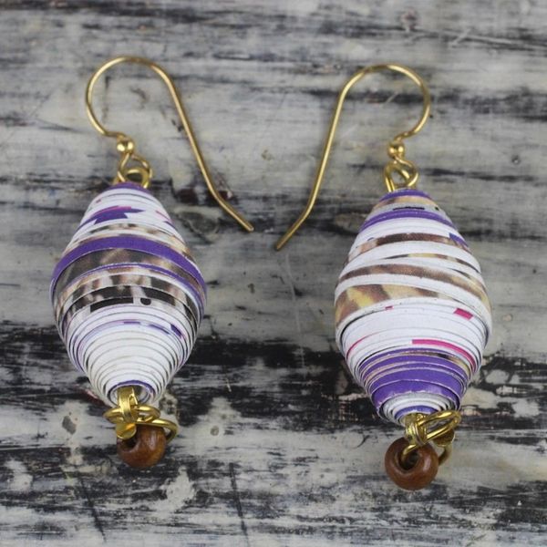 Alternate image for Handmade Recycled Paper and Wood Dangle Earrings from Ghana Majestic Abladei