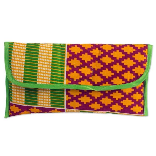 Alternate image for 100 Cotton Multicolor Printed Clutch Handbag from Ghana Kente Joy