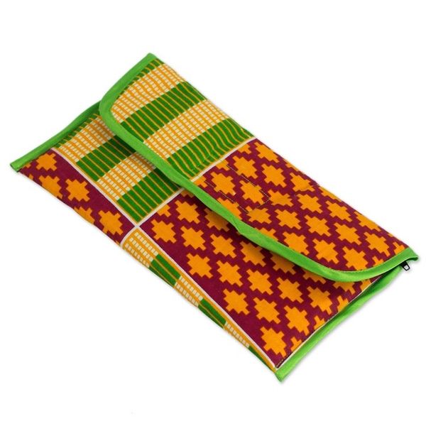 Alternate image for 100 Cotton Multicolor Printed Clutch Handbag from Ghana Kente Joy