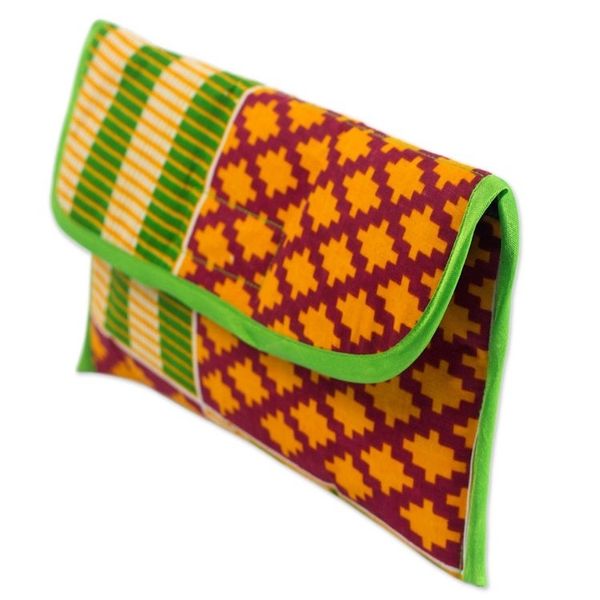 Alternate image for 100 Cotton Multicolor Printed Clutch Handbag from Ghana Kente Joy