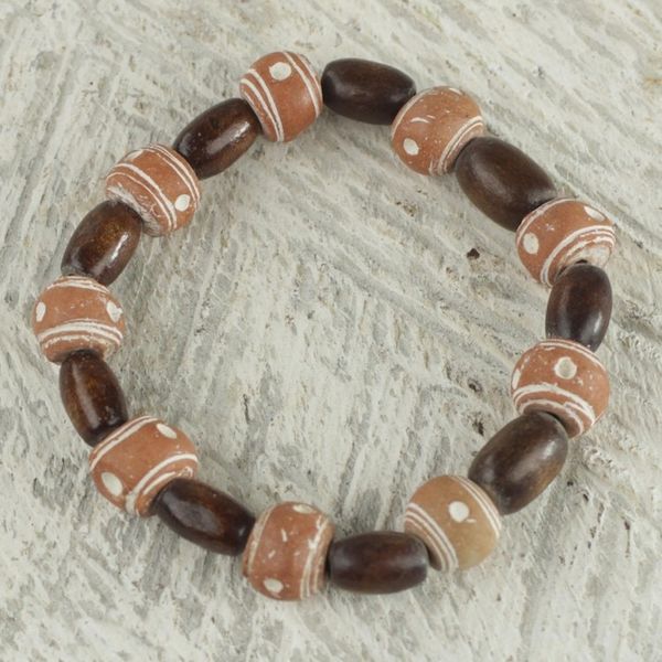Alternate image for Wood and Recycled Plastic Beaded Stretch Bracelet from Ghana Successful Obaa Mo