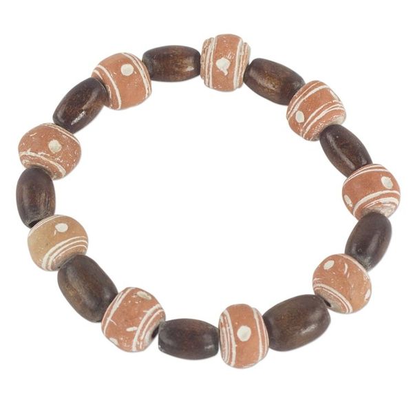 Alternate image for Wood and Recycled Plastic Beaded Stretch Bracelet from Ghana Successful Obaa Mo