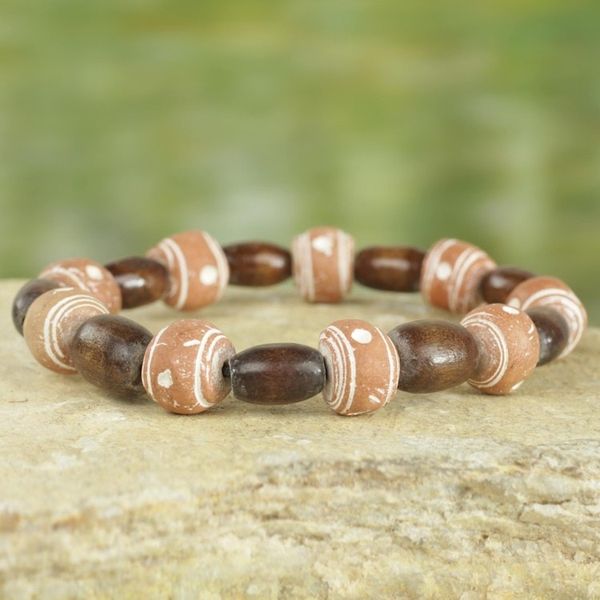 Alternate image for Wood and Recycled Plastic Beaded Stretch Bracelet from Ghana Successful Obaa Mo