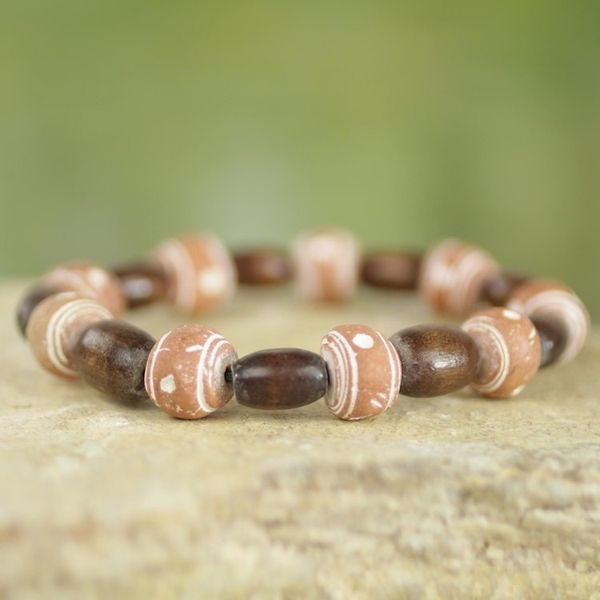Alternate image for Wood and Recycled Plastic Beaded Stretch Bracelet from Ghana Successful Obaa Mo
