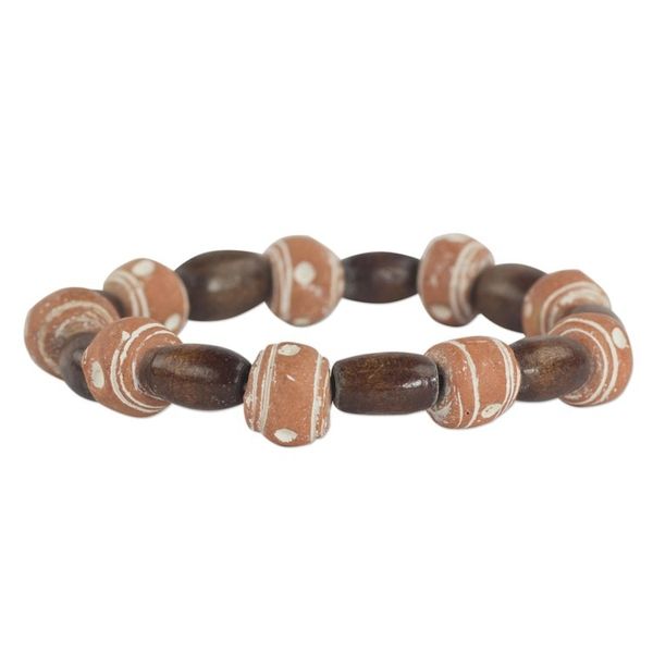 Alternate image for Wood and Recycled Plastic Beaded Stretch Bracelet from Ghana Successful Obaa Mo