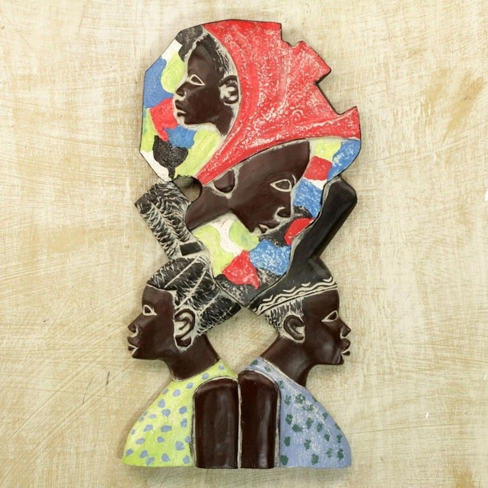 Sese Wood Wall Relief Panel of African Women from Ghana 'Women in Unity'