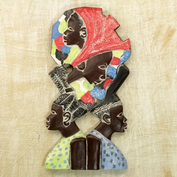 Alternate image for Sese Wood Wall Relief Panel of African Women from Ghana Women in Unity