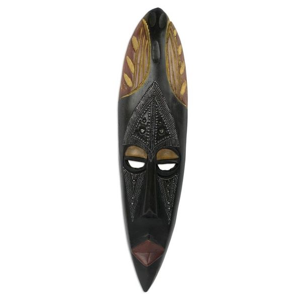 Alternate image for Hand Carved African Mask in Wood and Aluminum Symbol of Togetherness