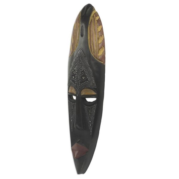 Alternate image for Hand Carved African Mask in Wood and Aluminum Symbol of Togetherness