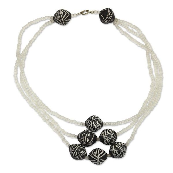 Alternate image for Recycled Glass and Ceramic Beaded Necklace from Ghana Melting Snow