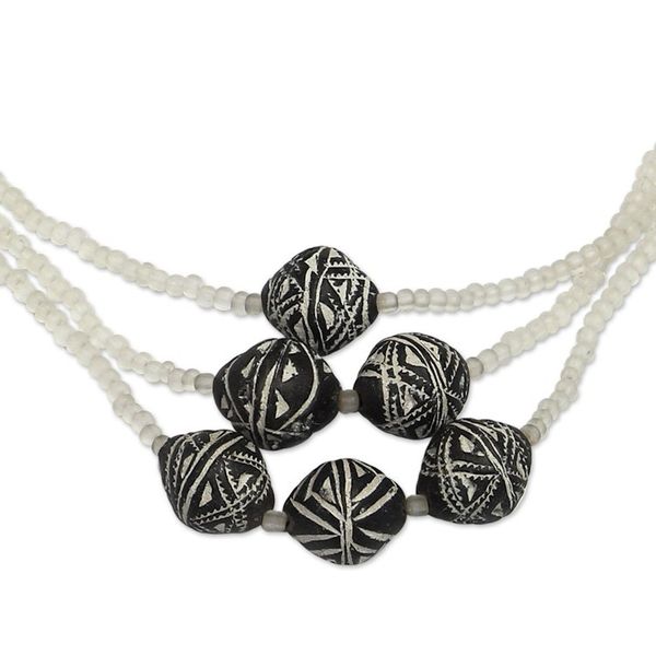Alternate image for Recycled Glass and Ceramic Beaded Necklace from Ghana Melting Snow