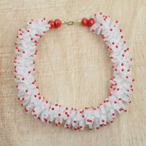 Alternate image for Red and White Recycled Plastic Beaded Necklace from Ghana Red Coral