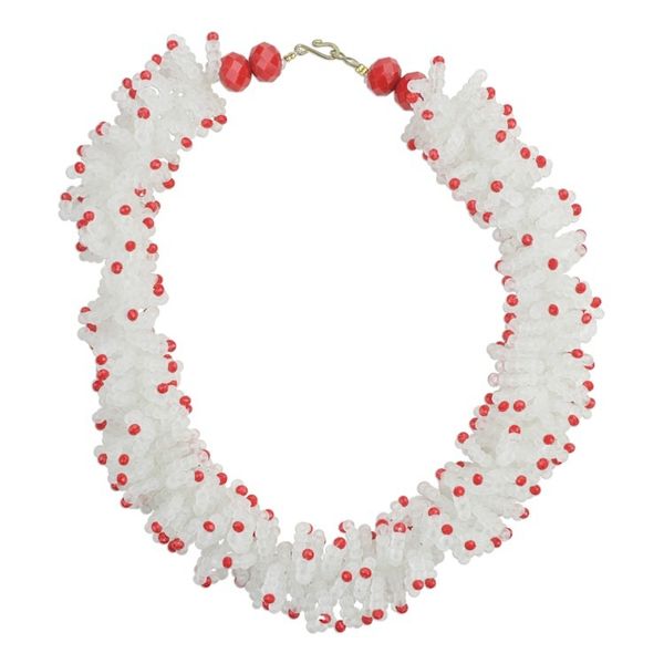 Alternate image for Red and White Recycled Plastic Beaded Necklace from Ghana Red Coral