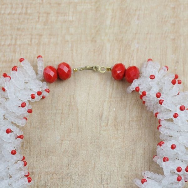Alternate image for Red and White Recycled Plastic Beaded Necklace from Ghana Red Coral