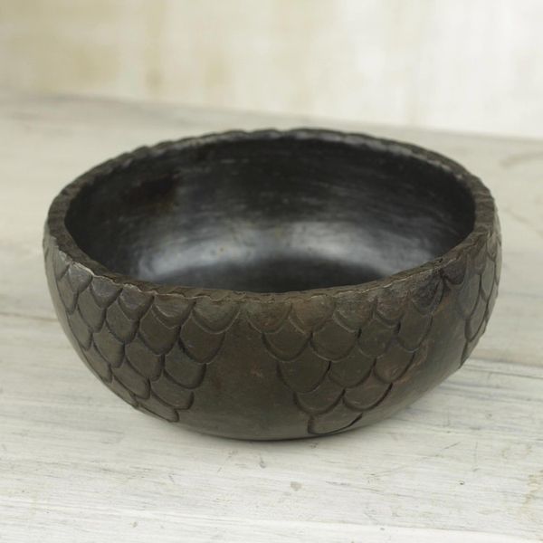 Alternate image for Wood-Fired Handcrafted Decorative Ceramic Bowl from Ghana Black Scales