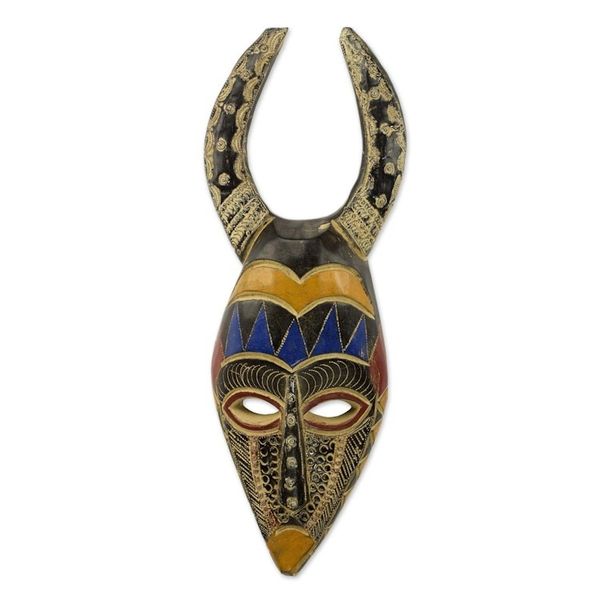 Alternate image for Artisan Crafted Wood and Aluminum African Horned Mask Horns of Power