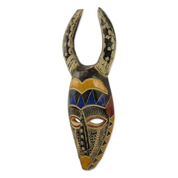Alternate image for Artisan Crafted Wood and Aluminum African Horned Mask Horns of Power