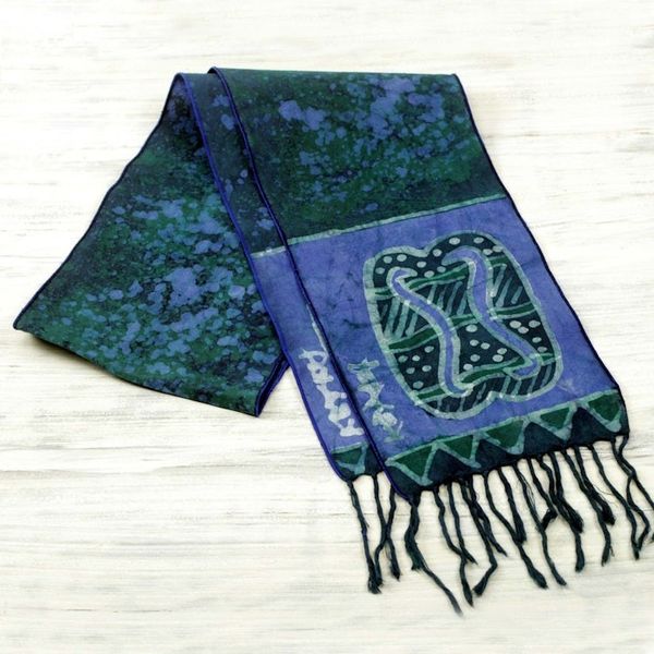 Alternate image for Signed Blue Batik Adinkra Scarf Handcrafted in Ghana Blue Unity Chain