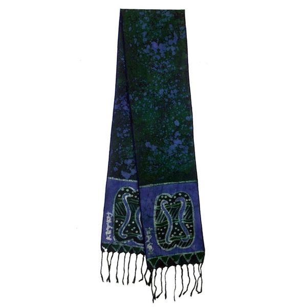 Alternate image for Signed Blue Batik Adinkra Scarf Handcrafted in Ghana Blue Unity Chain