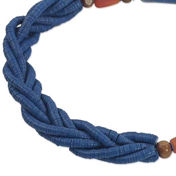 Alternate image for Blue Braided Beaded Necklace Fair Trade Jewelry from Africa Sosongo in Blue