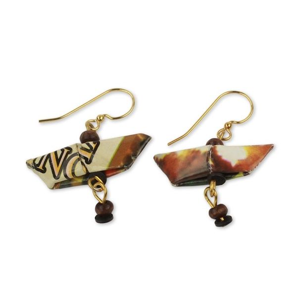 Alternate image for Recycled Paper Sailboat Earrings Crafted by Hand Tema Harbor