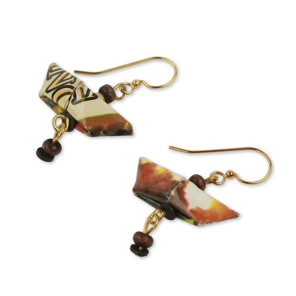Alternate image for Recycled Paper Sailboat Earrings Crafted by Hand Tema Harbor