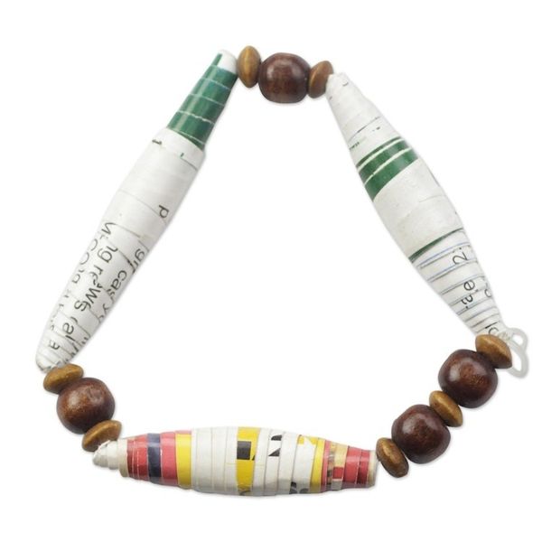 Alternate image for Recycled Paper and Sese Wood Beaded Stretch Bracelet Me and the World