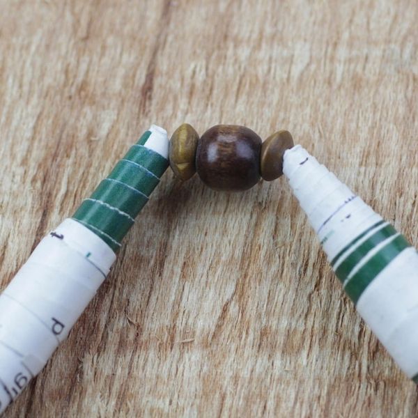 Alternate image for Recycled Paper and Sese Wood Beaded Stretch Bracelet Me and the World