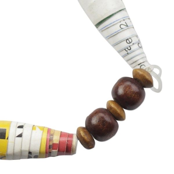 Alternate image for Recycled Paper and Sese Wood Beaded Stretch Bracelet Me and the World
