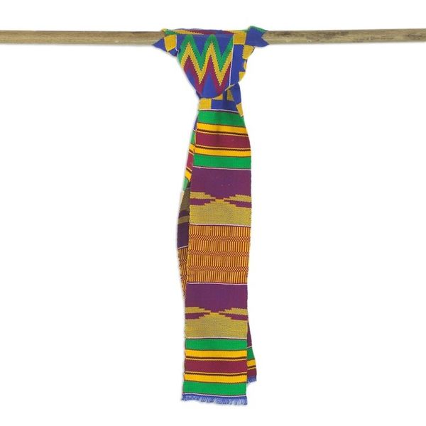 Alternate image for Handwoven Cotton Blend Kente Cloth Scarf 4 Inch Width Fathia Beauty