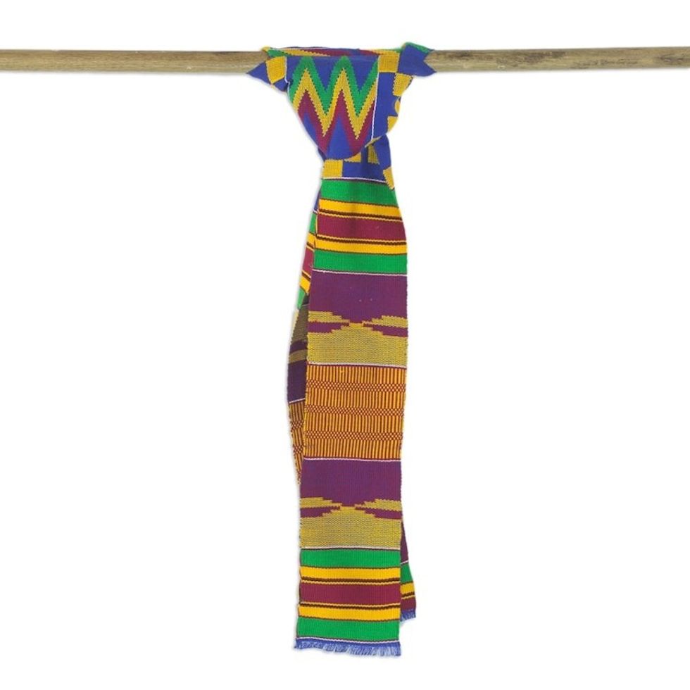 Handwoven Cotton Blend Kente Cloth Scarf 4 Inch Width 'Fathia Beauty'