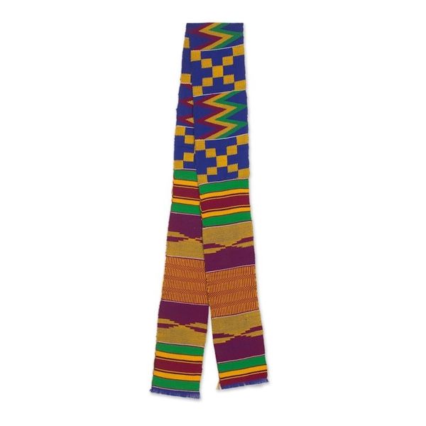 Alternate image for Handwoven Cotton Blend Kente Cloth Scarf 4 Inch Width Fathia Beauty
